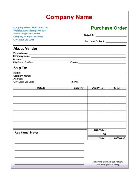 Purchase Order Template Samples